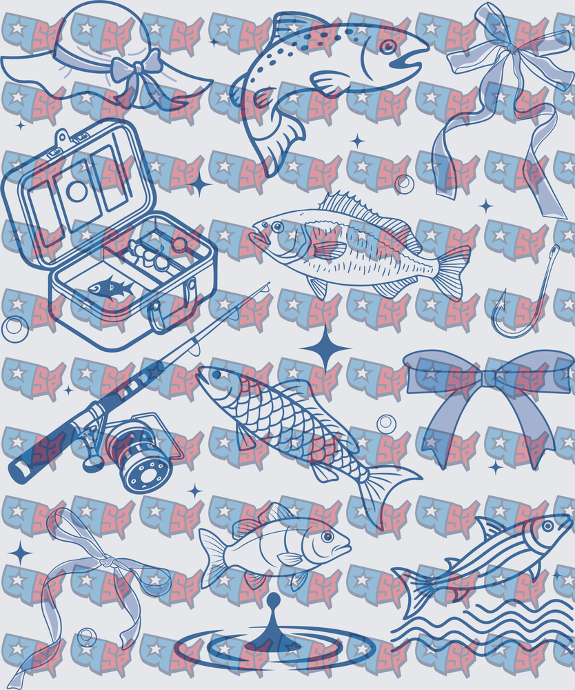 Coquette Fishing Gear Fish and Bows Pattern (DTF)