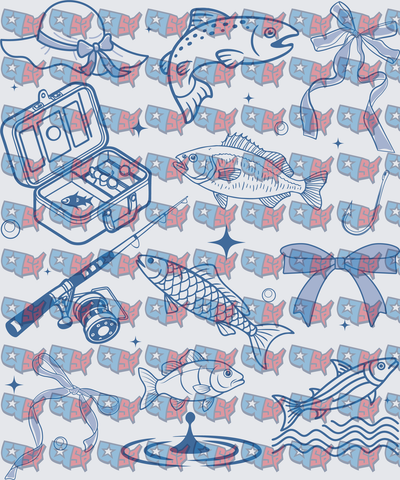 Coquette Fishing Gear Fish and Bows Pattern (DTF)
