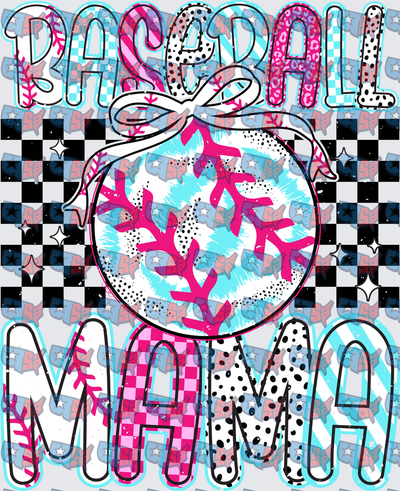 Baseball Mama Checkered Pink Leopard Ball Design (DTF)