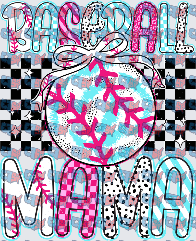 Baseball Mama Checkered Pink Leopard Ball Design (DTF)