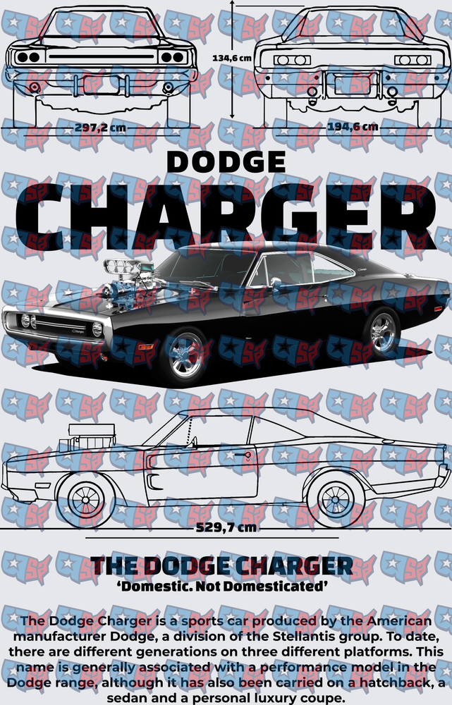 Classic American Muscle Car Blueprint Specs Graphic (DTF)