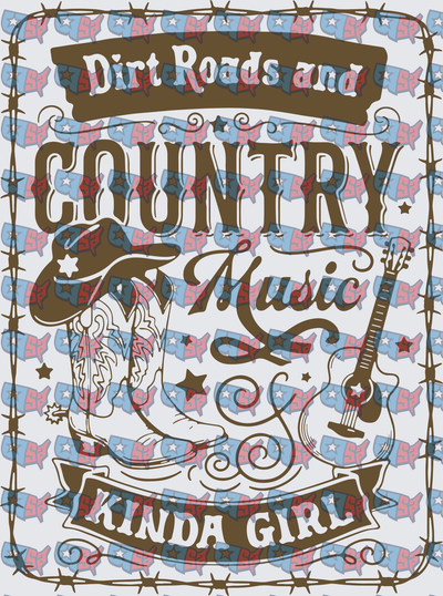 Dirt Roads and Country Music Kinda Girl Western Boot Hat Guitar (DTF)