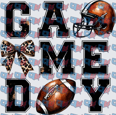 Game Day Football Helmet Leopard Bow Letters (DTF)