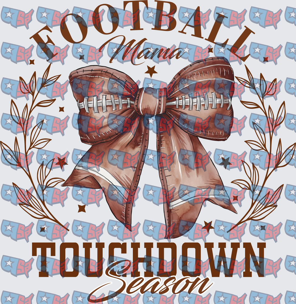 Football Mama Touchdown Season Bow Laurel Design (DTF)