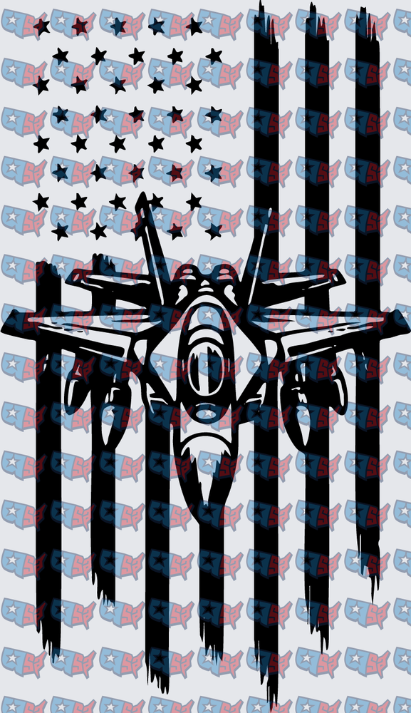 Fighter Jet Distressed American Flag Black (DTF)