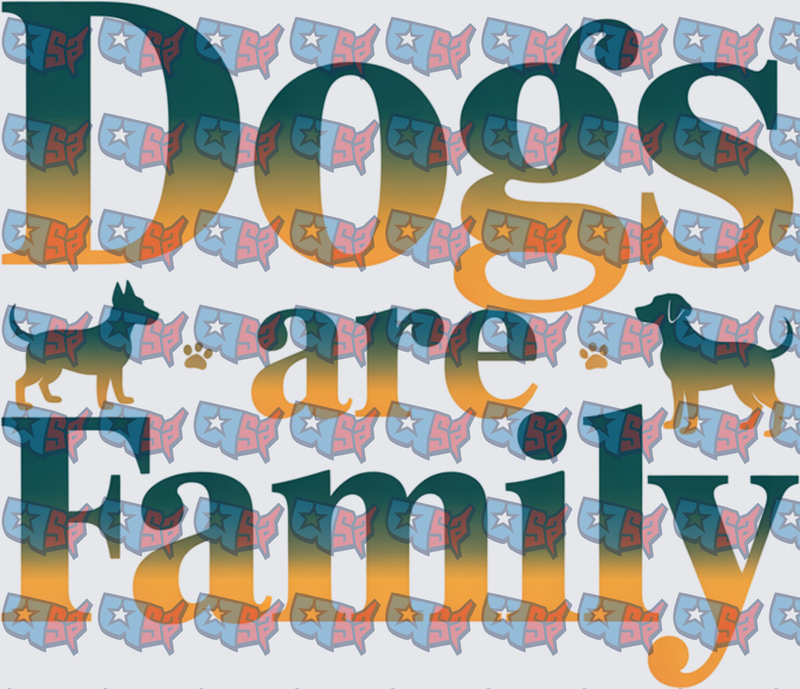 Dogs Are Family Dog Silhouettes Paw Print Typography (DTF)