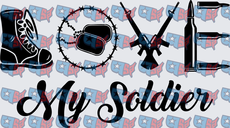 Love My Soldier Military Boot Dog Tags Rifles Bullet (DTF)