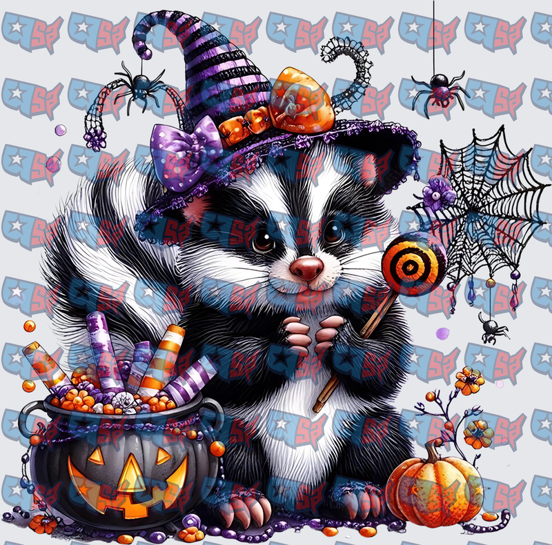Halloween Witch Skunk With Candy And Pumpkin (DTF)