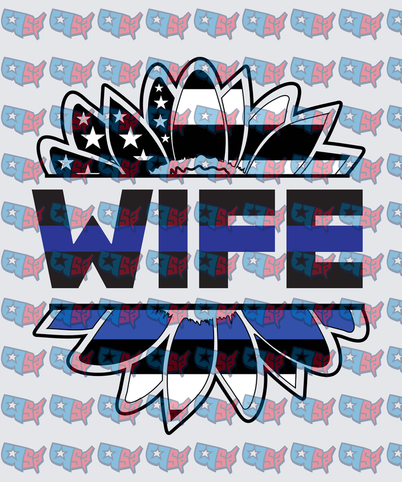 Thin Blue Line Sunflower Split Wife Design (DTF)