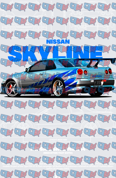Nissan Skyline R34 GT-R Blue Racing Livery (DTF)