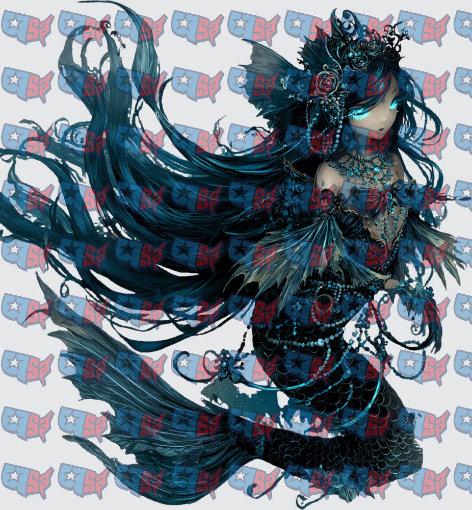 Dark Gothic Mermaid Glowing Teal Eyes Fantasy (DTF)