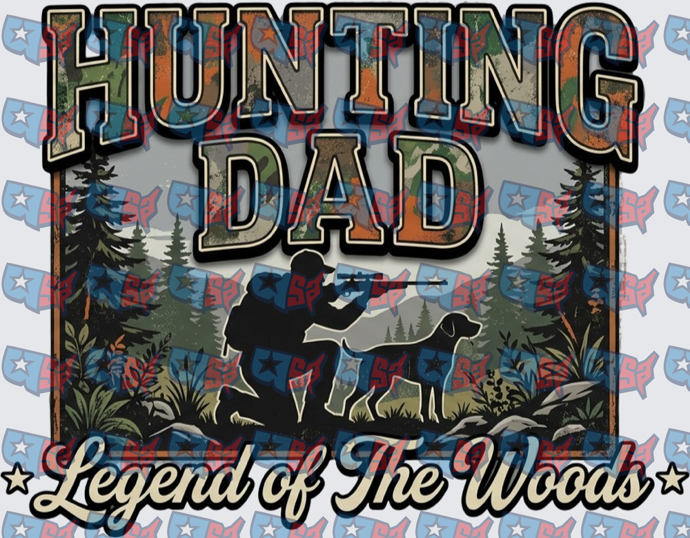 Hunting Dad Legend of The Woods Camo Hunter with Dog (DTF)