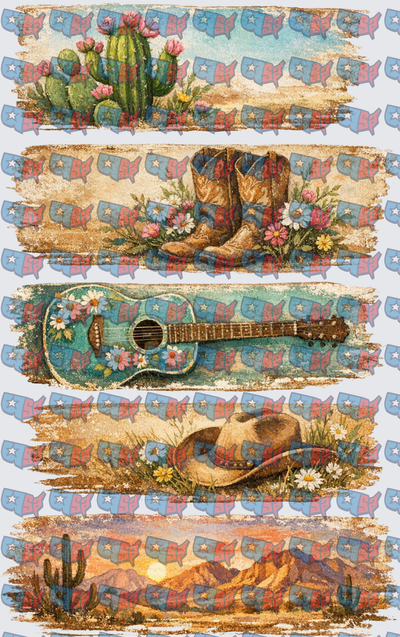 Western Desert Cowgirl Five Panel Strip Set (DTF)