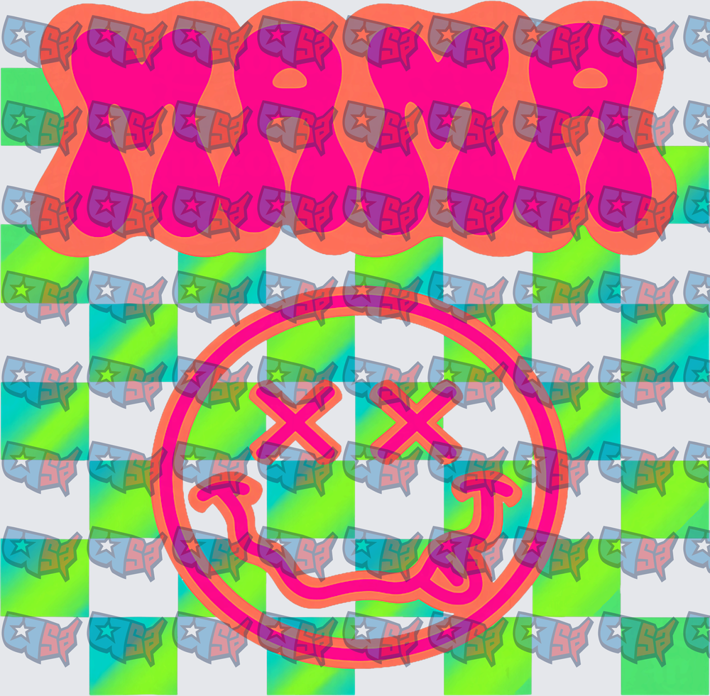Mama Bubble Letter Text With XX Smiley Face (DTF)