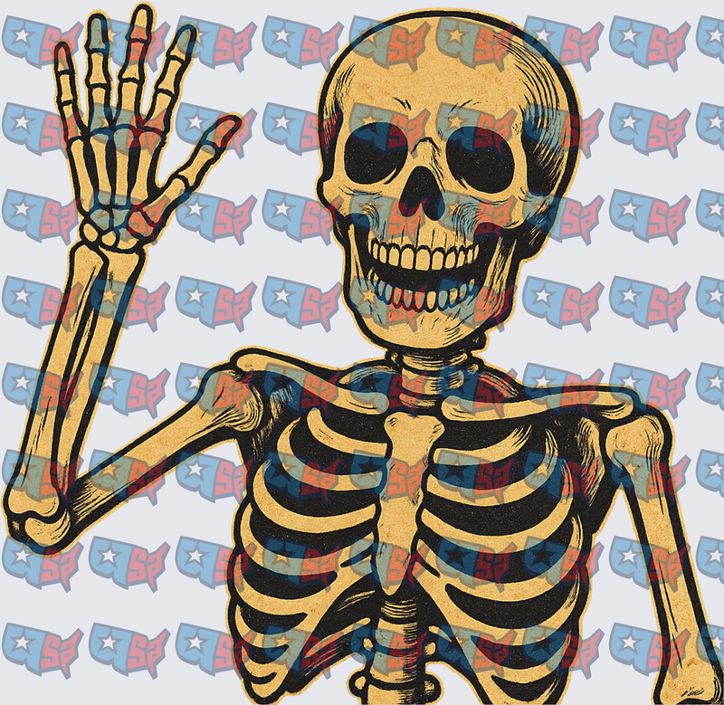 Vintage Skeleton Waving Peace Sign Hand (DTF)
