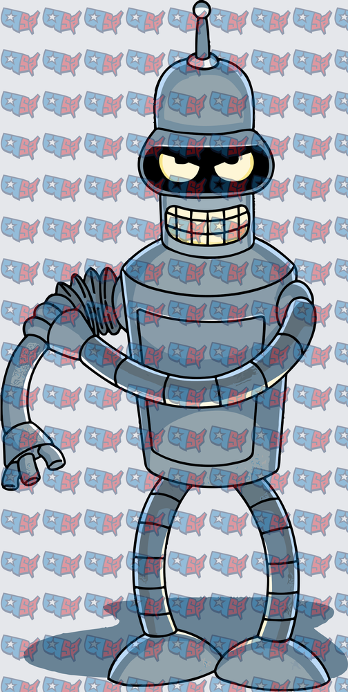 Smirking Silver Cartoon Robot With Antenna (DTF)