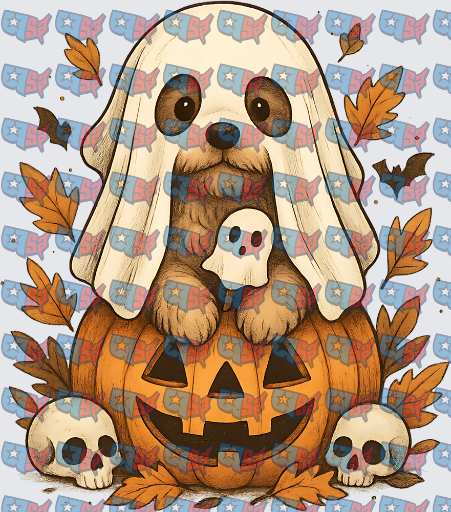 Ghost Dog Halloween Pumpkin With Skulls (DTF)