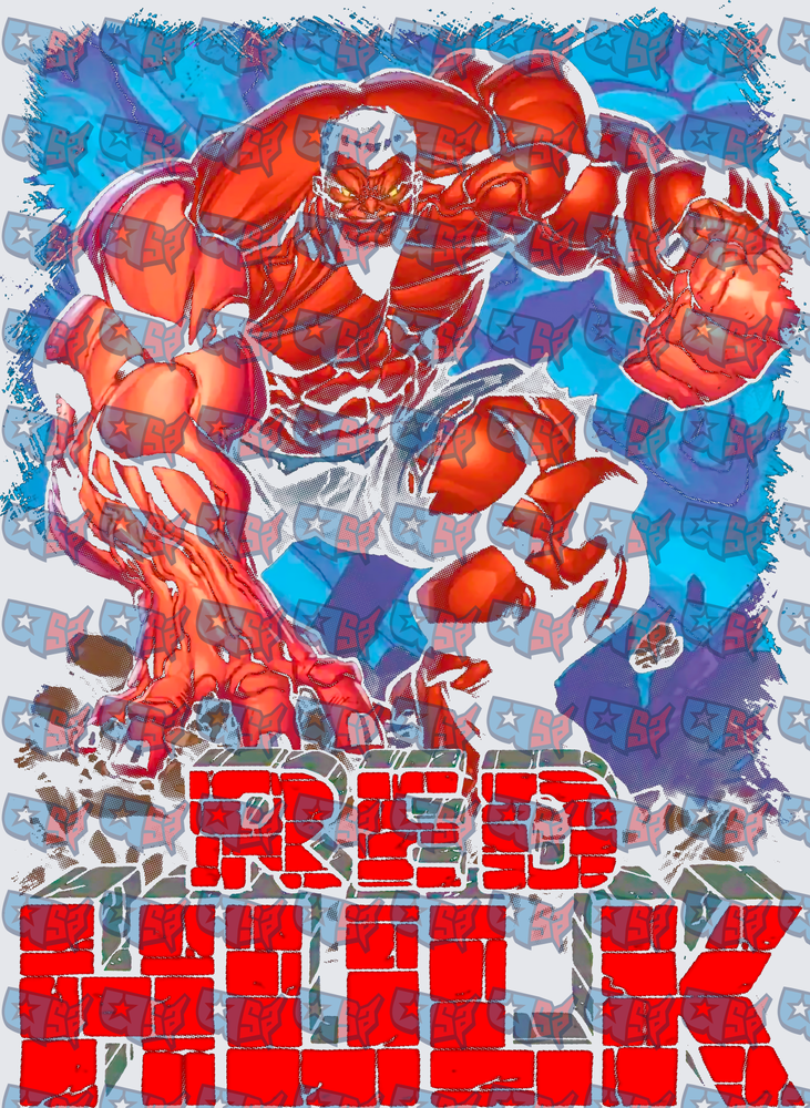 Red Hulk Charging Fist Smash Comic Art (DTF)