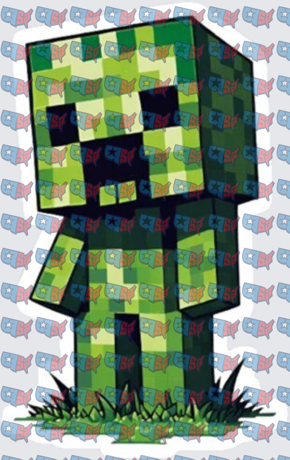 Blocky Green Pixel Monster Standing In Grass (DTF)