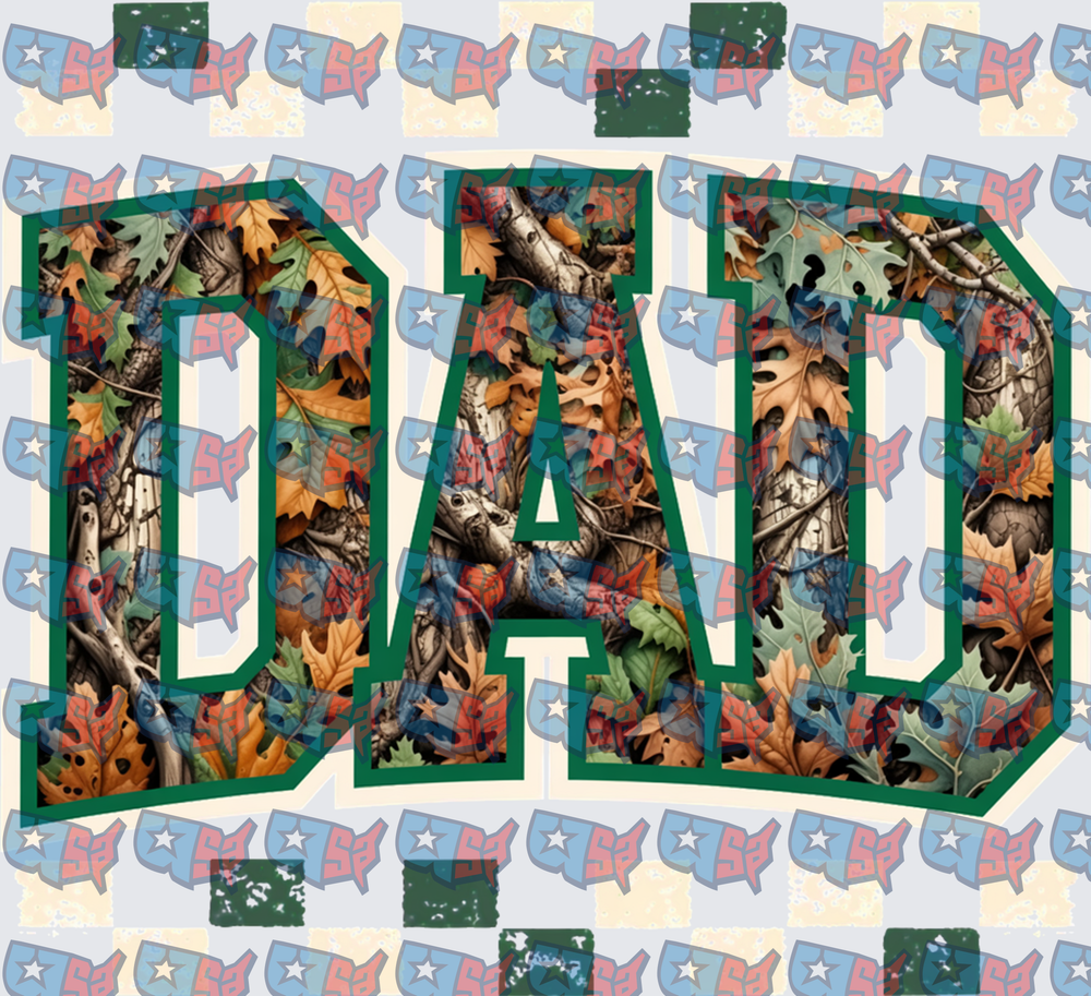 DAD Varsity Letter Forest Camo Leaves Design (DTF)