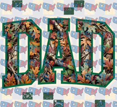 DAD Varsity Letter Forest Camo Leaves Design (DTF)