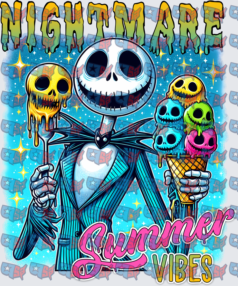 Nightmare Summer Vibes Skeleton Skull Ice Cream (DTF)
