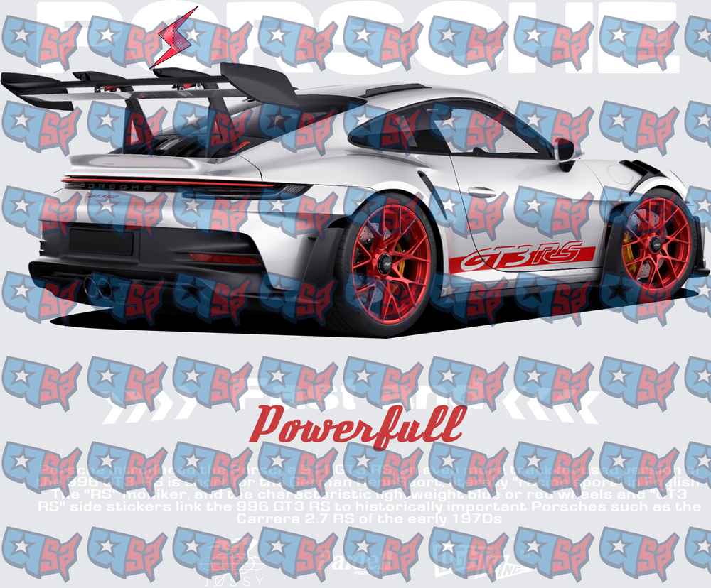 White Sports Car GT3 RS Red Wheels Powerfull (DTF)