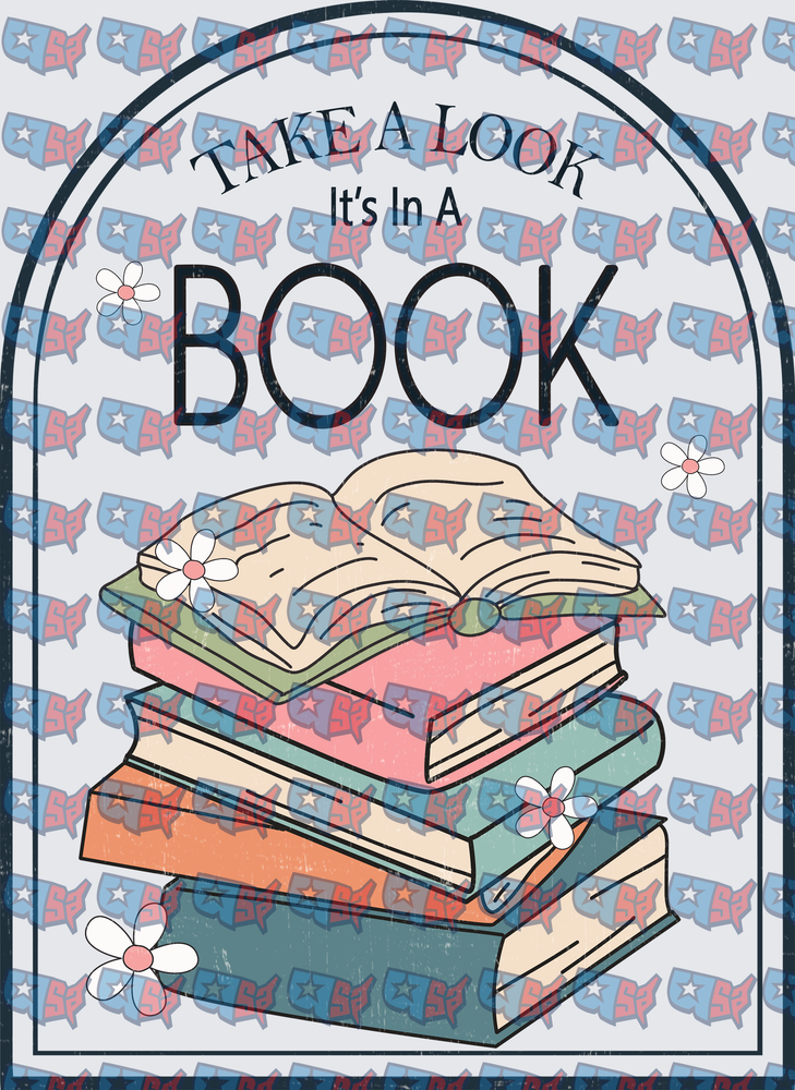 Take A Look It's In A Book Stacked Books Daisy (DTF)