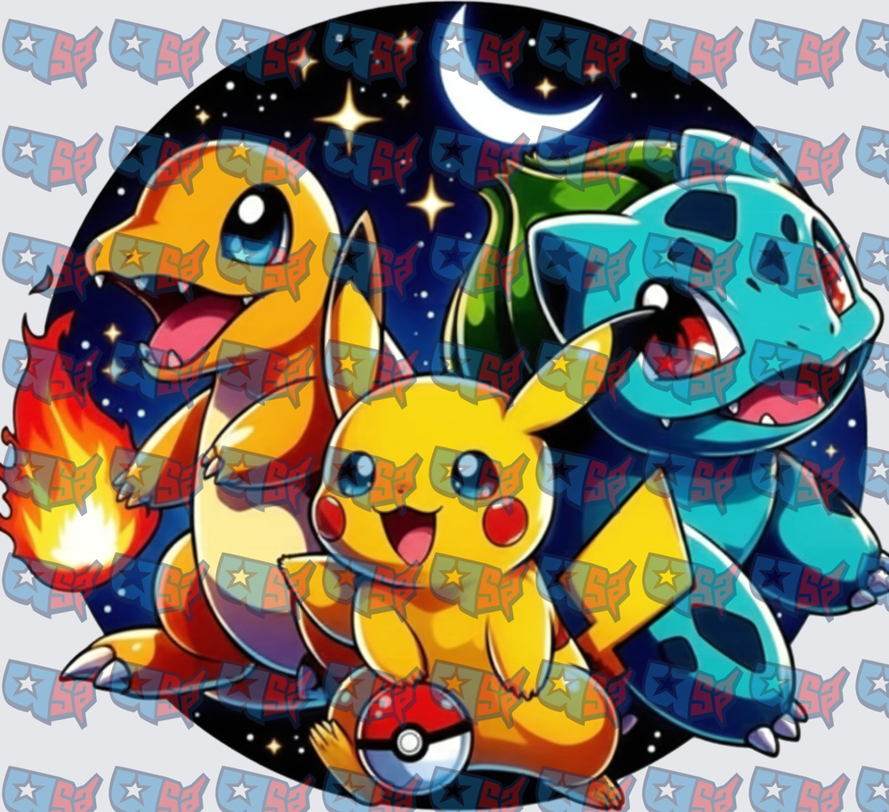 Pikachu Charmander Bulbasaur Dragonair Moonlit Circle (DTF)