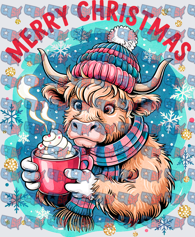 Merry Christmas Highland Cow Hot Cocoa Winter (DTF)
