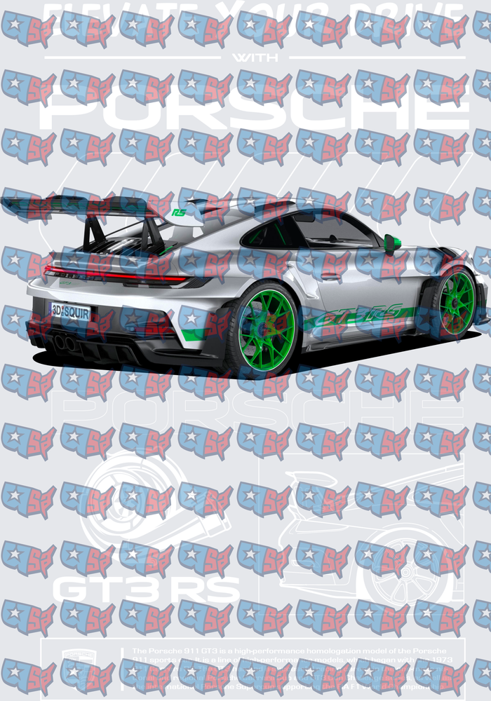 Silver GT3 RS Sports Car Green Wheels Racing Design (DTF)