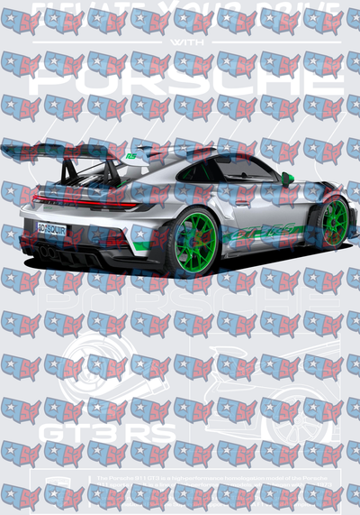 Silver GT3 RS Sports Car Green Wheels Racing Design (DTF)
