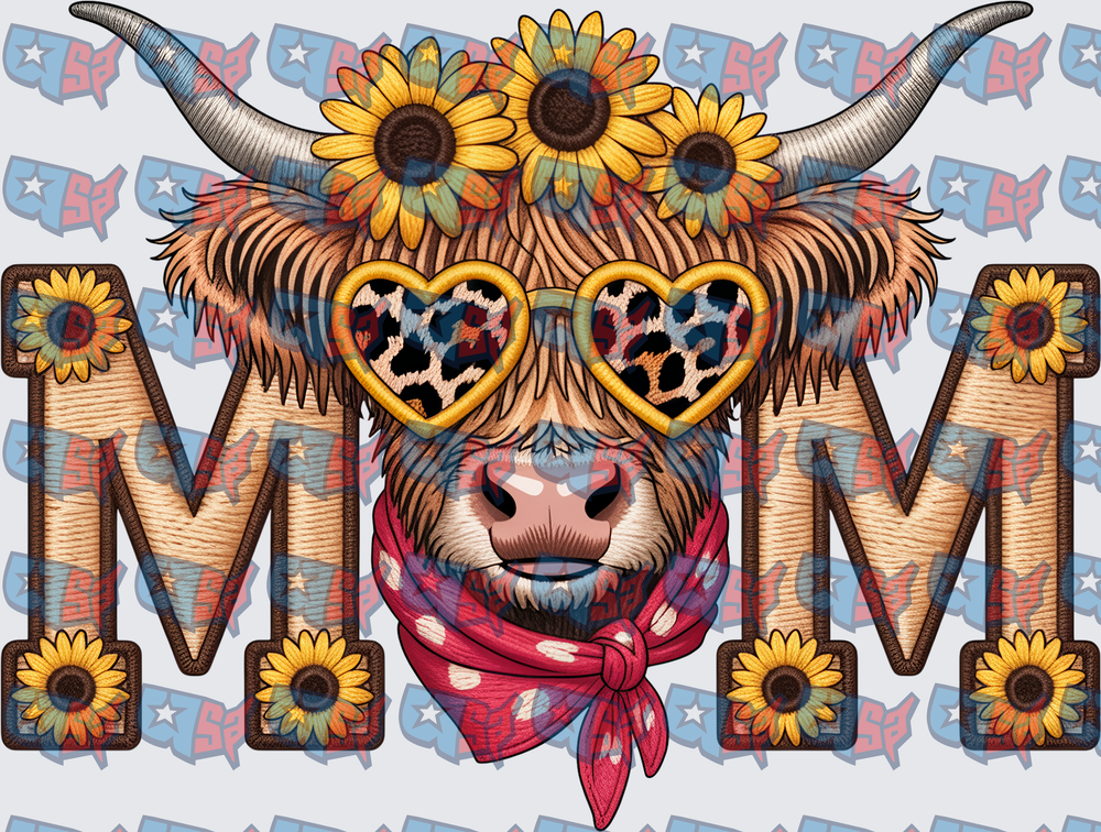 Mimi Highland Cow Sunflower Leopard Heart Glasses (DTF)