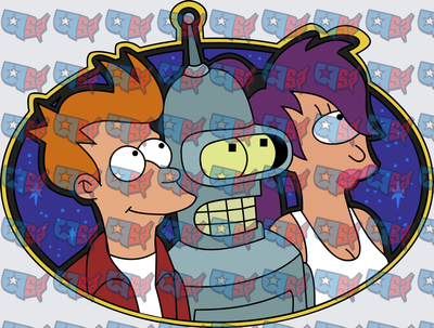 Futuristic Trio Fry Bender Leela Oval Portrait (DTF)
