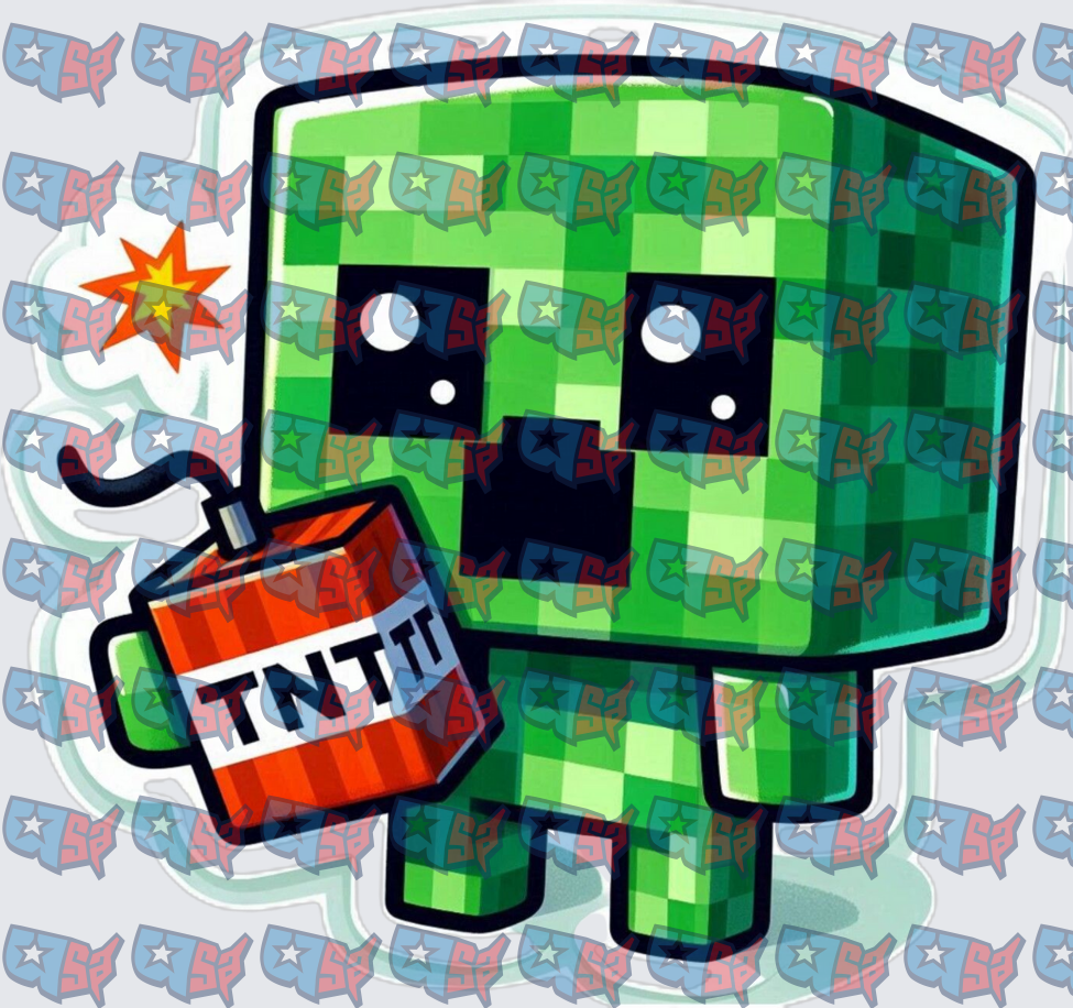 Cute Pixel Creeper Holding TNT Block (DTF)