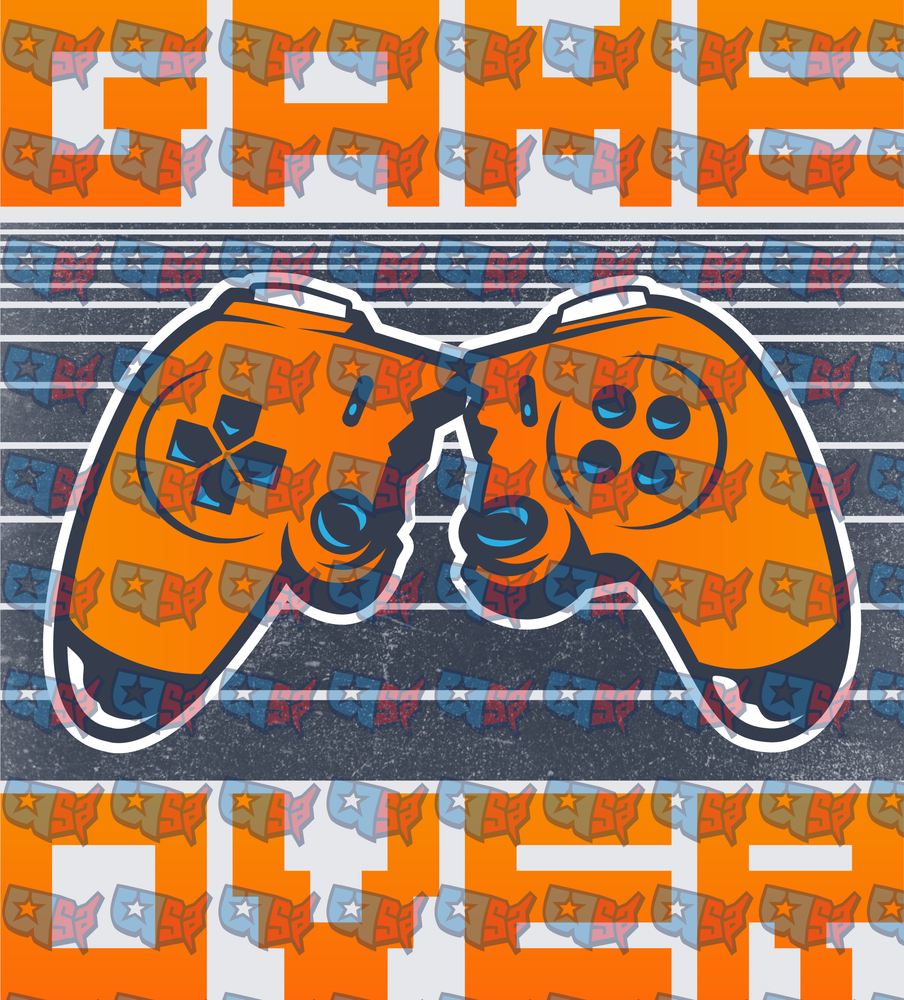 Game Over Orange Gaming Controller Grunge Design (DTF)