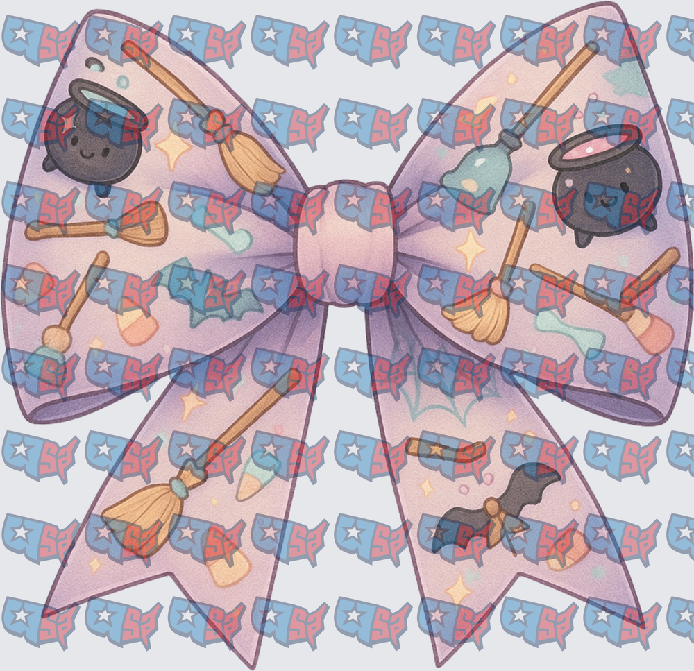 Kawaii Halloween Witch Bow Brooms Cauldrons Pattern (DTF)
