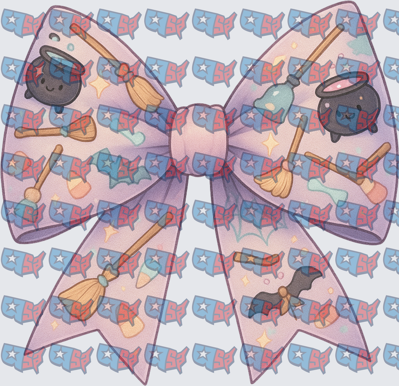 Kawaii Halloween Witch Bow Brooms Cauldrons Pattern (DTF)