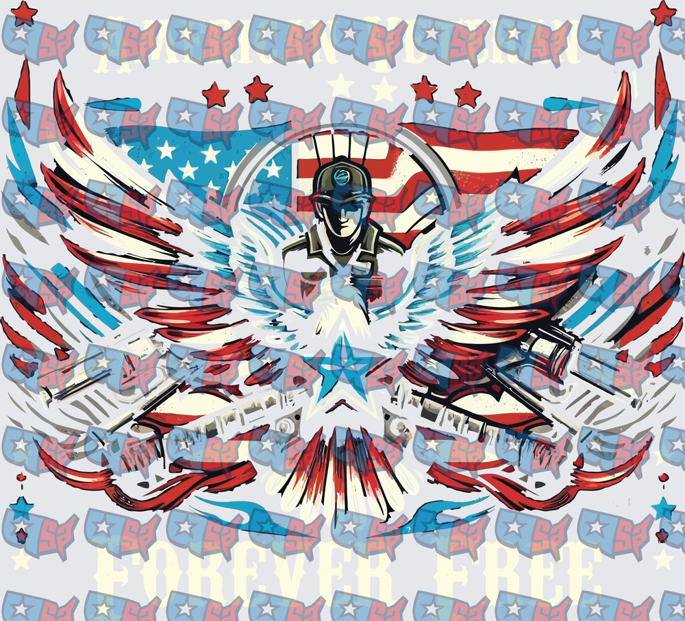 Patriotic Soldier Eagle Wings Forever Free USA (DTF)