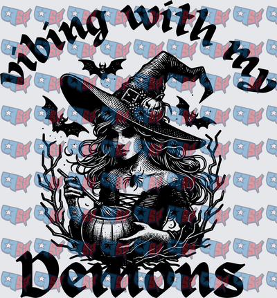 Riding With My Demons Gothic Witch Cauldron Bats (DTF)