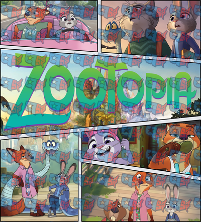 Zootopia Fox Bunny Snake Comic Panel Collage (DTF)