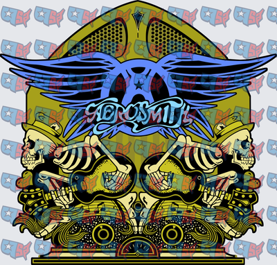 Winged Rock Band Logo Skulls Playing Guitar (DTF)