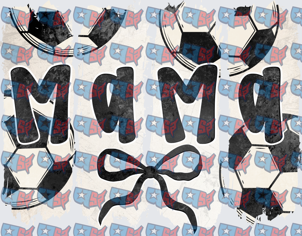 Mama Soccer Ball Bow Grunge Distressed Design (DTF)