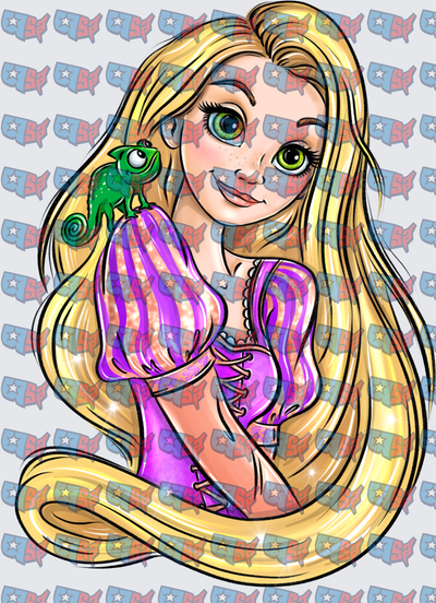 Long Haired Princess With Green Chameleon (DTF)