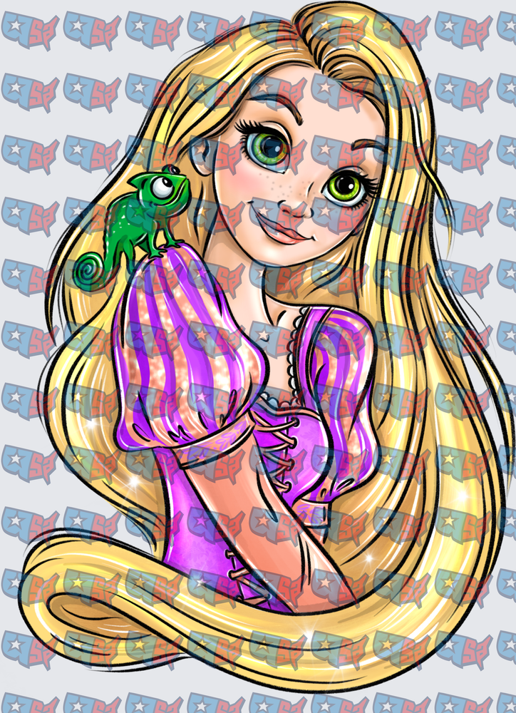 Long Haired Princess With Green Chameleon (DTF)