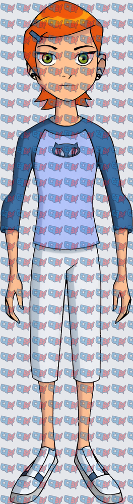 Red Haired Teen Girl Blue Raglan Cat Shirt (DTF)
