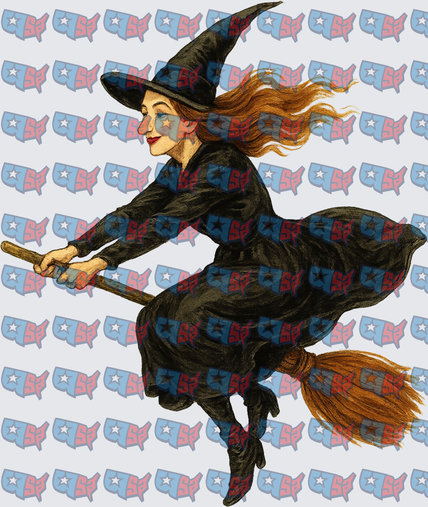 Red Hair Witch Flying on Broomstick (DTF)