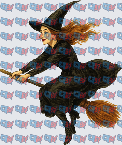 Red Hair Witch Flying on Broomstick (DTF)