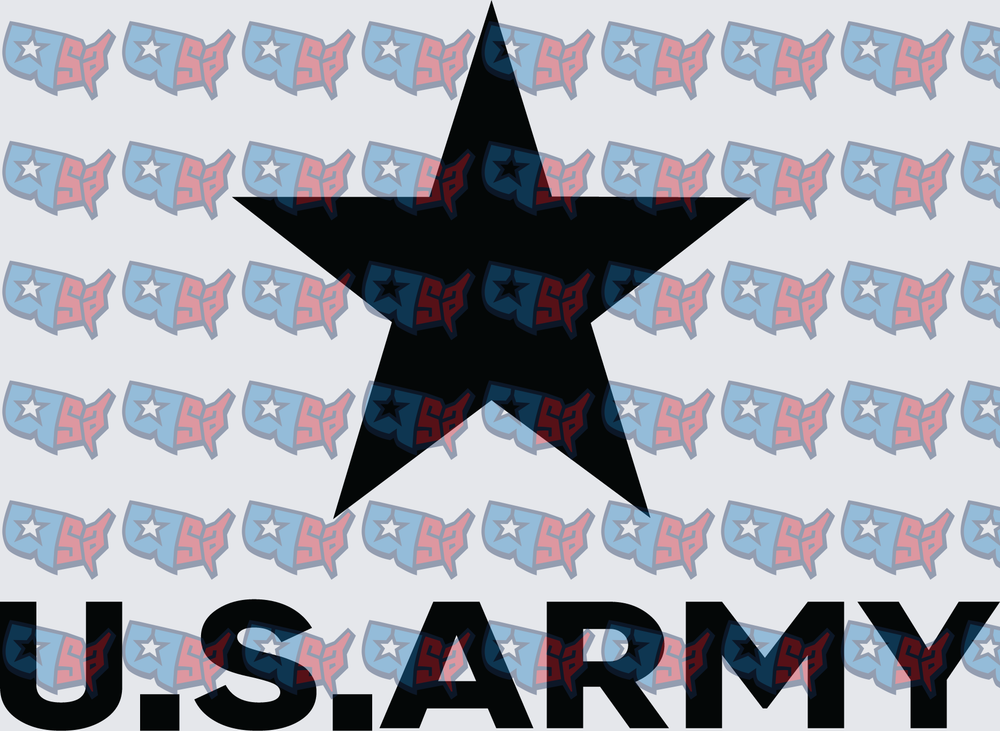 Bold Black Star US Army Military Text Design (DTF)