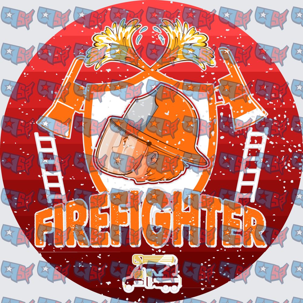 Firefighter Helmet Axes Ladders Fire Truck Badge (DTF)